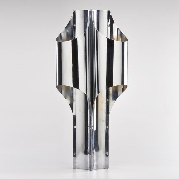 ROBERT SONNEMAN: Four fixture table lamp; USA, 1970s; Chromed and enameled steel; Unmarked; 32" x 14" sq.