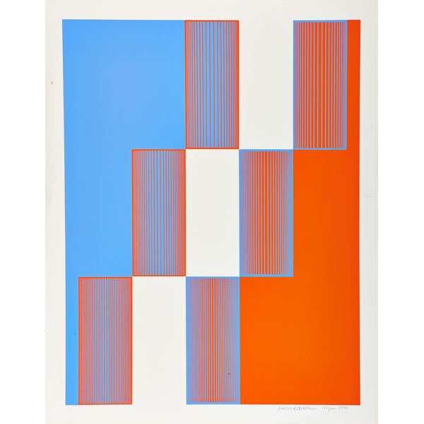 RICHARD ANUSZKIEWICZ (American, b. 1930): Screenprint in colors on paper; "Celebration," 1973; Signed, dated and numbered 163/300; 32" x 25 3/8"