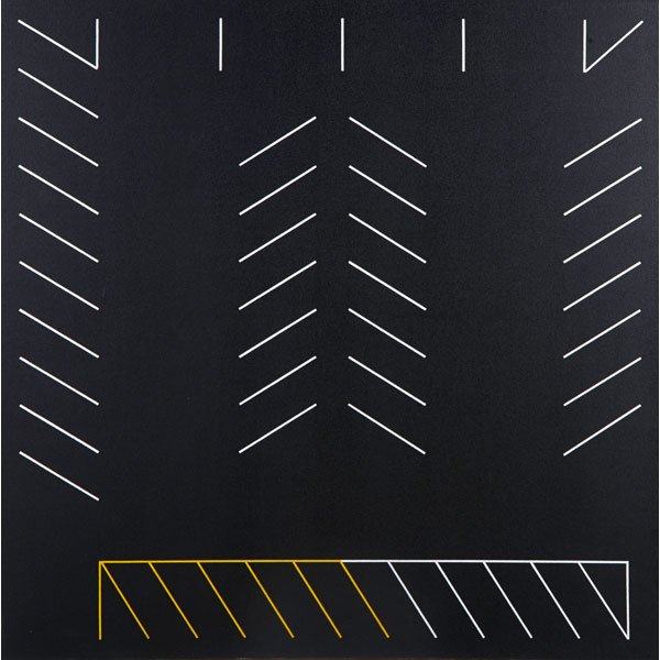 MICHAEL SCOTT (American, 20th c.): Acrylic on canvas; "Untitled (Merchant Street Park)," 1998; Signed and dated; 44" x 44"