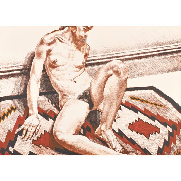 PHILIP PEARLSTEIN (American, b. 1924): Two lithographs in colors of nudes; "Nude on Navajo Rug," 1972, signed and numbered I/X; "Model in Kimono on Plastic Chair," 2001, signed, dated, titled and numbered RTP; Largest: 24 3/8" x 33 3/4" (s