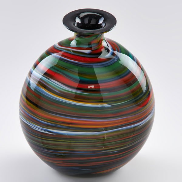 GIANNI VERSACE BY ARCHIMEDE SEGUSO: Glass vase, Italy, 1980s; Etched signature and foil label; 11 1/2" x 9" dia.