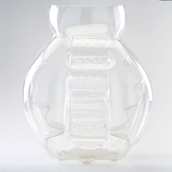TONI ZUCCHERI; VeART: Large four-sided clear glass lobed vessel with rippled panels, Italy, 1970s; Unmarked; 19" x 13 1/2" x 13 1/2"