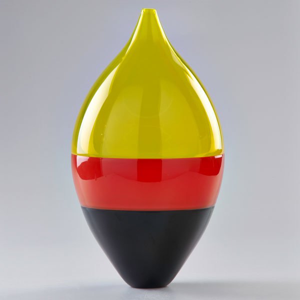 STYLE OF SONJA BLOMDAHL: Glass vase with three bands, 2003; Illegible signature and date; 14 1/2" x 7" dia.