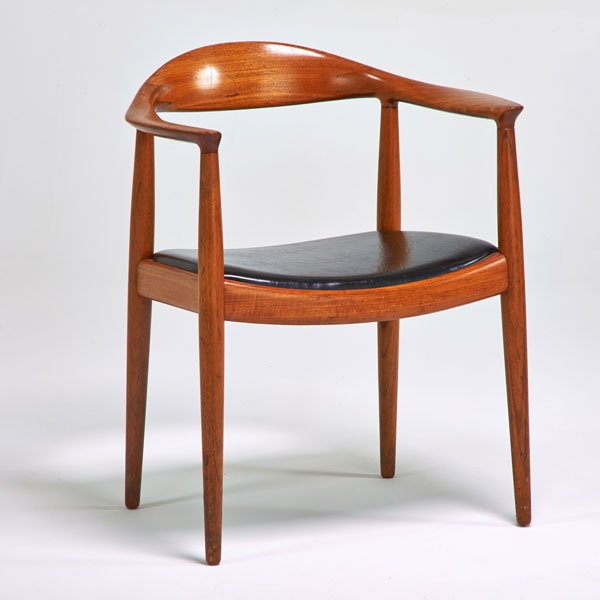 HANS WEGNER;JOHANNES HANSEN: The Chair, Denmark, 1960s; Teak, leather; Branded; 30" x 25 1/2" x 20"