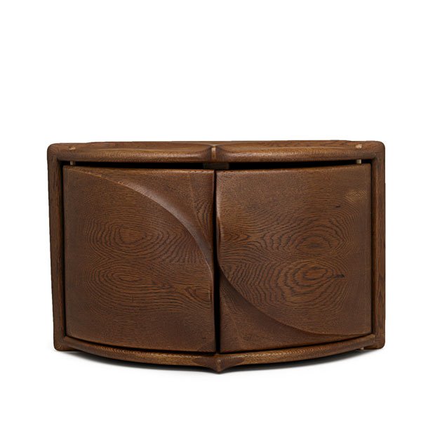 STUDIO: Sculpted teak wall hanging cabinet; Unmarked; 12 1/2" x 19 1/2" x 9 1/2"