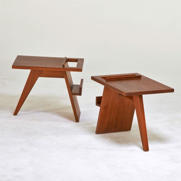 STYLE OF JENS RISOM: Pair of magazine tables; Teak; Unmarked; 18" x 22" x 16"