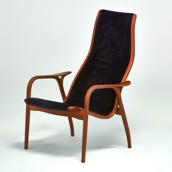 YNGVE EKSTROM: Lounge chair, Sweden, 1960s; Teak, upholstery; Unmarked; 38" x 28" x 33"