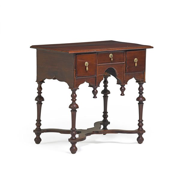 WILLIAM AND MARY DRESSING TABLE: Mahogany, three drawers, late 18th c.; 29" x 30 1/2" x 19"; Provenance: The Stokes Family Collection, Princeton