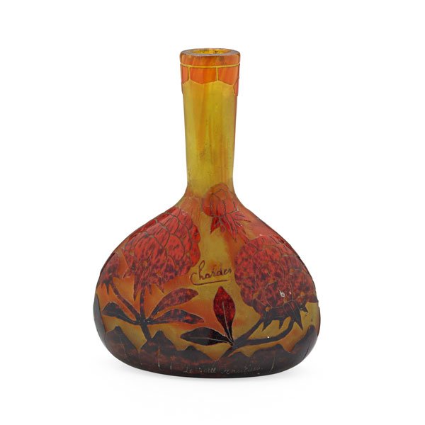 La VERRE FRANCAIS: Cameo glass vase, France, early 20th c.; Marked Chardes on body; Marked France on base; 7 3/4"; Provenance: Estate of a Private Collector, New York
