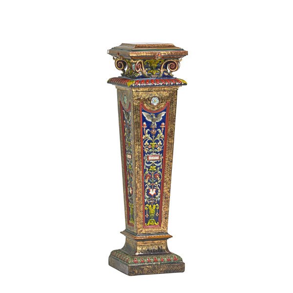 MAJOLICA PEDESTAL: Applied floral and bird decoration, Continental, 19th c.; 43"