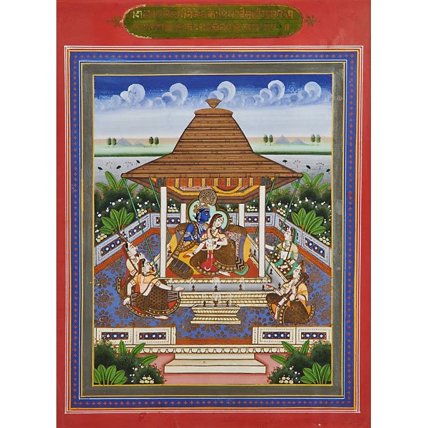 MUGHAL PAINTINGS: Three in gouache and gilt on paper depicting various domestic scenes, 18th c. (framed); Largest: 13 1/4" x 9"