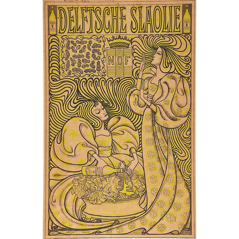 JAN TOOROP Lithograph, "Delftsche Slaolie": JAN TOOROP (1858 - 1928) Lithograph in colors, "Delftsche Sloalie," The Netherlands, before 1897; Signed J.T. in print; Sight: 34 1/2" x 22 1/2"