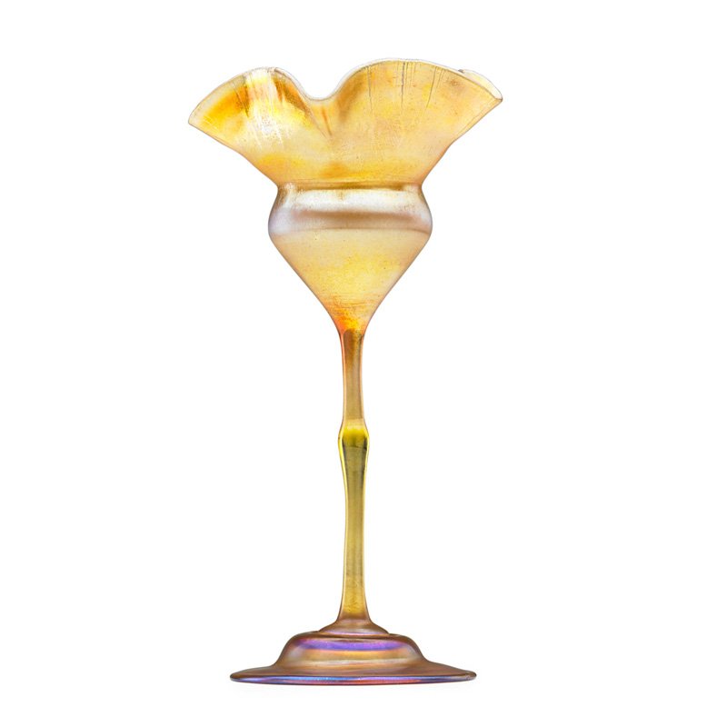 TIFFANY STUDIOS Floriform vase: TIFFANY STUDIOS Gold Favrile glass floriform vase, New York, 1908; Etched L.C. Tiffany - Favrile 3588C; 10" x 5"