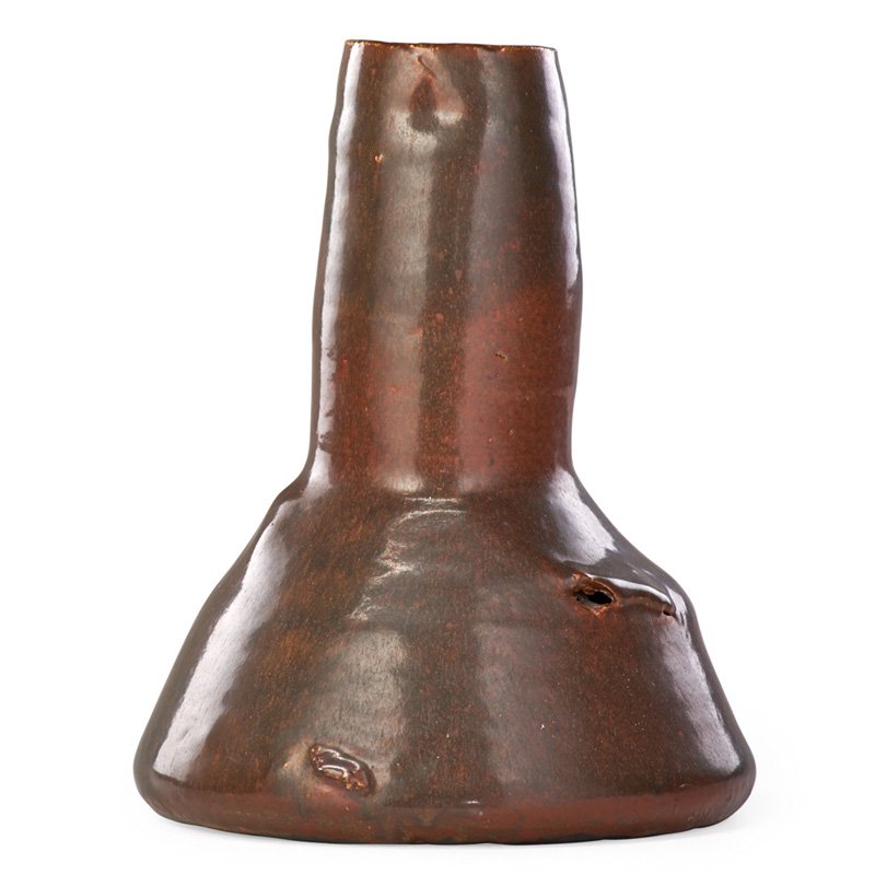 ROBERT TURNER Reduction-fired stoneware vessel: ROBERT TURNER (1913 - 2005) Reduction-fired stoneware vessel, red glaze, Alfred, NY; Signed Turner; 11 1/4" x 8 3/4"