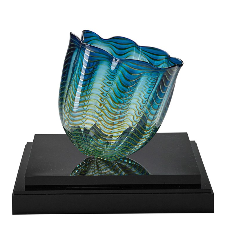 DALE CHIHULY; PORTLAND PRESS Seaform vase: DALE CHIHULY (b. 1941) PORTLAND PRESS Blown glass Seaform vase, Seattle, WA, 1997; In original lucite box; Signed Chihuly PP 97; Vase: 7 1/2" x 7 3/4"