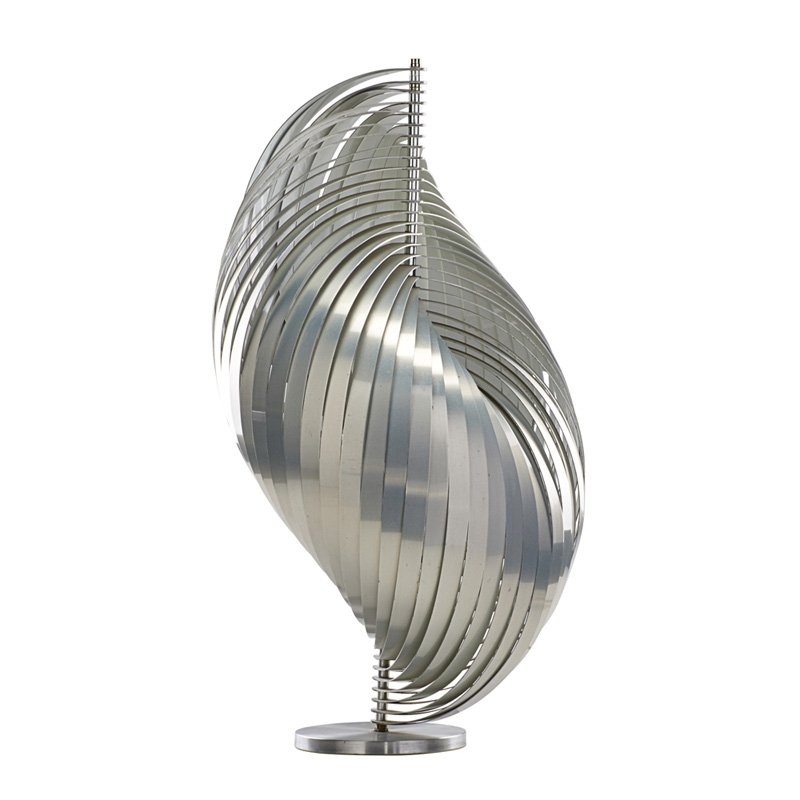HENRI MATHIEU Table lamp: HENRI MATHIEU Table lamp, France, 1970s; Brushed and enameled aluminum, three sockets; Unmarked; 31 1/2" x 17"