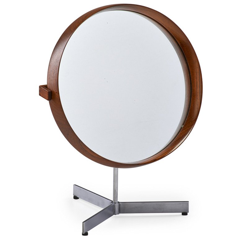 UNO AND OSTEN KRISTIANSSON Mirror: UNO KRISTIANSSON OSTEN KRISTIANSSON LUXUS VITTSJO Adjustable mirror, Sweden, 1960s; Rosewood, matte-chromed steel, mirror; Unmarked; 15" x 12" x 9"