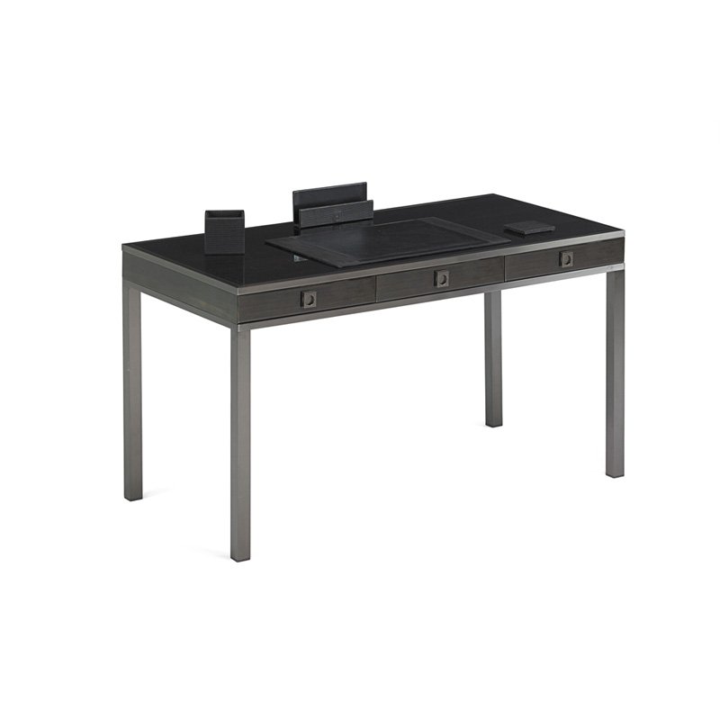 ARMANI/CASA Camilla writing desk: ARMANI/CASA Camilla writing desk, Italy, 2000s; Black maple, satin black nickel; Metal label; 30" x 54 1/2" x 26"