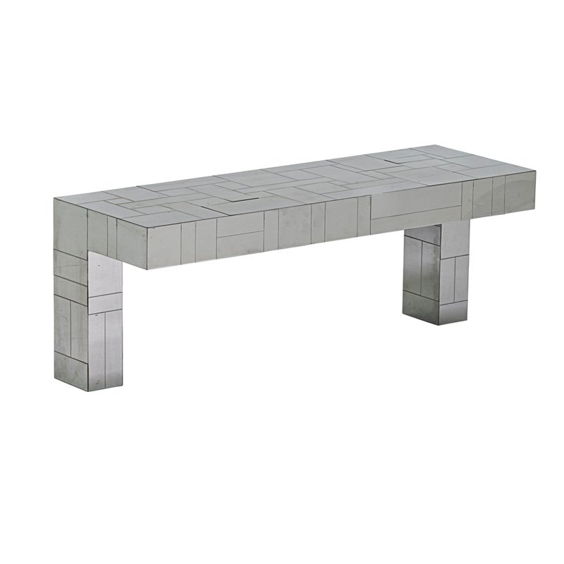 PAUL EVANS; DIRECTIONAL Cityscape console table: PAUL EVANS (1931 - 1987) DIRECTIONAL Wall-mounting Cityscape console table, USA, 1970s; Chromed steel; Signed Paul Evans;18" x 48" x 16"