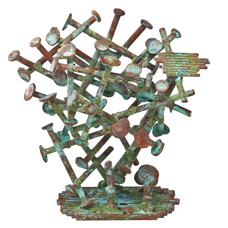 KLAUS IHLENFELD Sculpture, "Tumbleweed": KLAUS IHLENFELD (b. 1934) Oxidized bronze sculpture, "Tumbleweed," Berks County, PA; Stamped KI; 8 1/2" x 8" x 6"