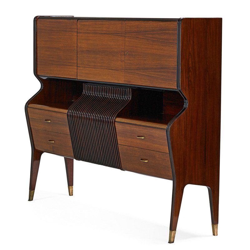 OSVALDO BORSANI Cabinet: OSVALDO BORSANI (1911 - 1985) Cabinet, Italy, 1940s; Rosewood, mahogany, brass; Unmarked; 57 1/4" x 70 1/4" x 18"