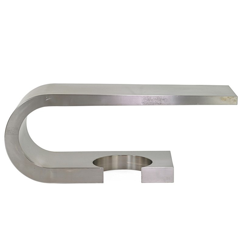 MARZIO CECCHI; STUDIO MOST Diapason desk: MARZIO CECCHI (1940 - 1990) STUDIO MOST Diapason desk, Italy, 1960s; Stainless steel; Unmarked; 28" x 75" x 23 3/4"