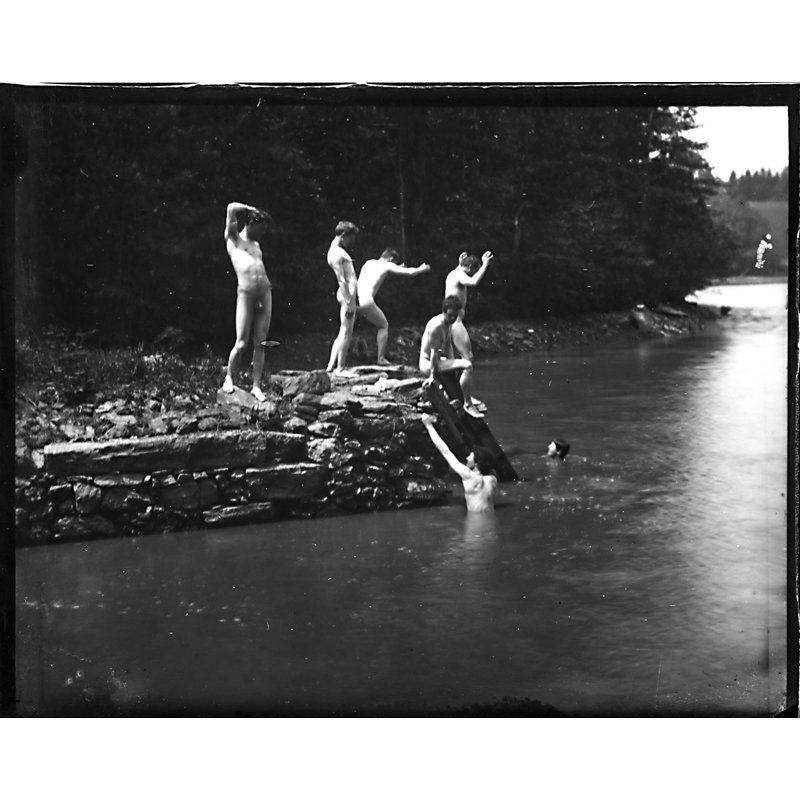 Thomas Eakins (American, 1844-1916): Study for The Swimming Hole (printed 2001); Boys Boxing (printed 2001); Two gelatin silver prints (framed separately); Each stamped 3/10, first edition; 4" x 5" (image) each; 8" x 10" (sheet) each; Pu