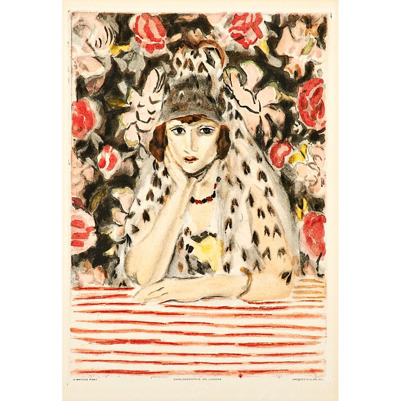 Jacques Villon (French, 1875-1963): After Henri Matisse, 1928; Aquatint in colors (framed); Signed in the plate with Louvre blind stamp; From an edition of 200; 15" x 11" (plate); 16 7/8" x 11 5/8" (sight); Publisher: Chalcographie du L