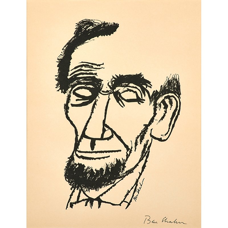 Ben Shahn (American, 1898-1969): Three works of art: Lincoln; Lithograph (framed); Signed; 12 7/8" x 9 7/8" (sight); Clown on Horse; Lithograph in colors (framed); Signed; 11 1/4" x 7 3/4" (sheet); Einstein; Lithograph (framed); Sign