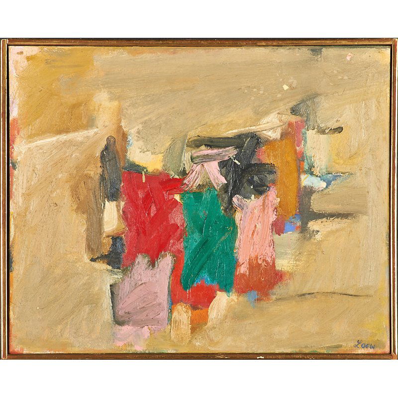 Michael Loew (American, 1907-1985): Beached and Bleak, Space with Solitary Red Shape, 1959; Oil on canvas (framed); Signed, dated and titled; 16" x 20"; Provenance: Private Collection, Maryland