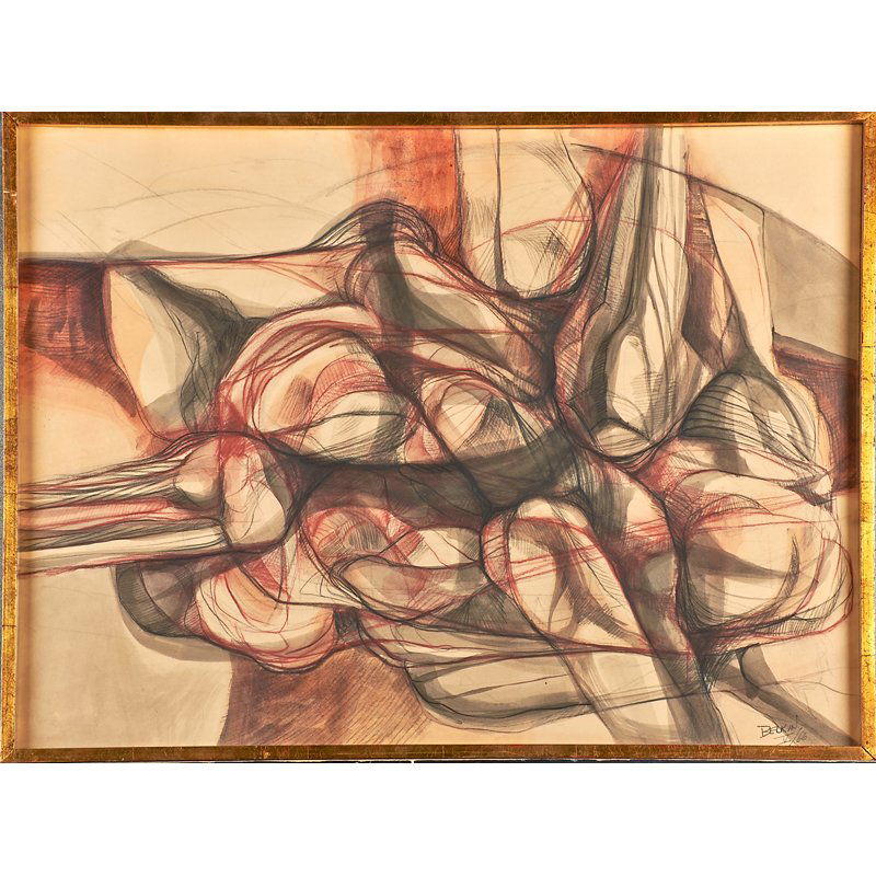 Arnold Belkin (Canadian, 1930-1992): Three works of art: Dibujo, 1966; Crayon and ink on paper (framed); Signed and numbered V/66; 27 1/4" x 37 1/4" (sheet); La Vision de Ezequiel, 1960; Etching; Signed, dated, titled and numbered 1/2; 1