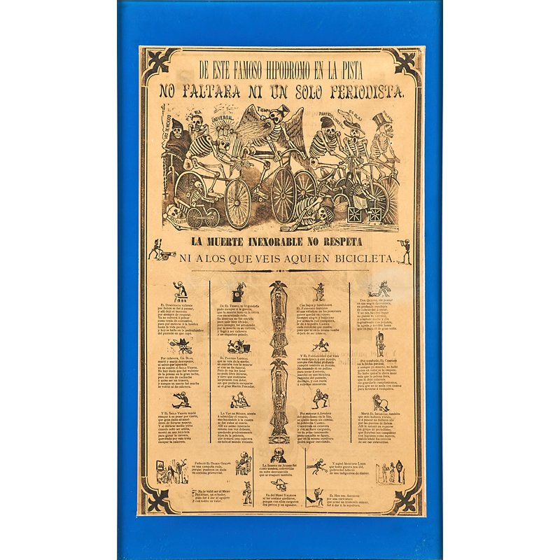 Jose Guadalupe Posada (Mexican, 1852-1913): De este famoso hipodromo en la pista...(Double-faced broadside); Relief etchings with letterpress on tan paper (framed); 21 1/4" x 13 3/8" (sheet); Publisher: Antonio Vanegas Arroyo, Mexico City, circ