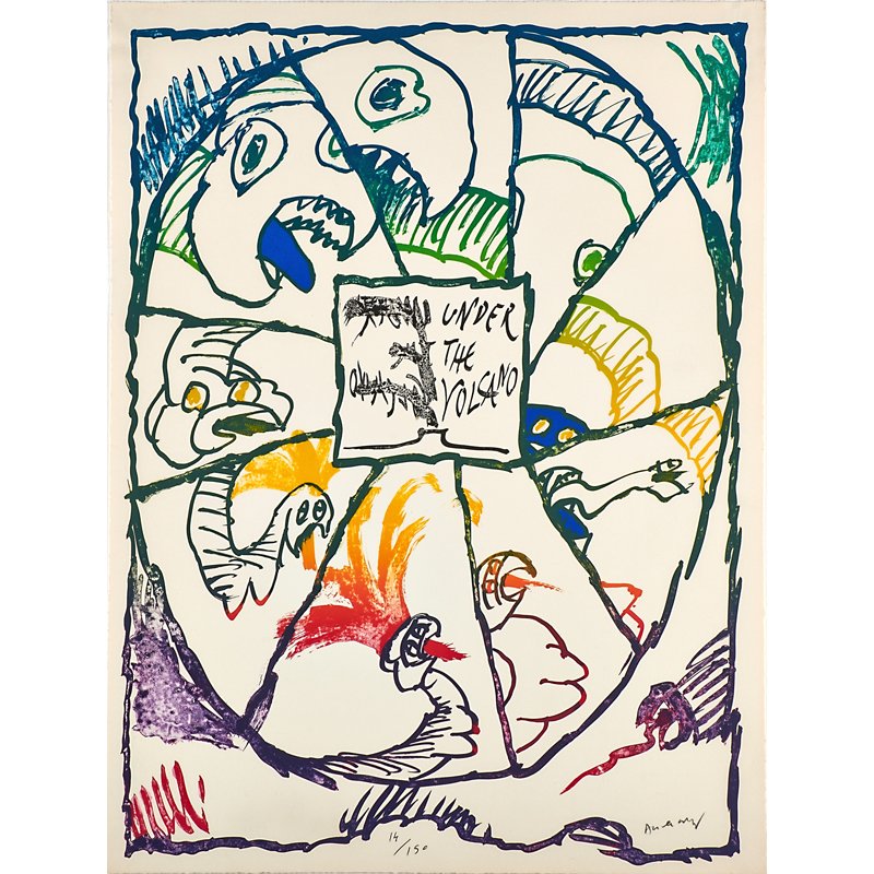 Pierre Alechinsky (Belgium, b. 1927): Under the Volcano; Screenprint in colors (framed); Signed and numbered 14/150; 29 3/8" x 22" (sheet); Provenance: Collection of Carla and George Stellweg