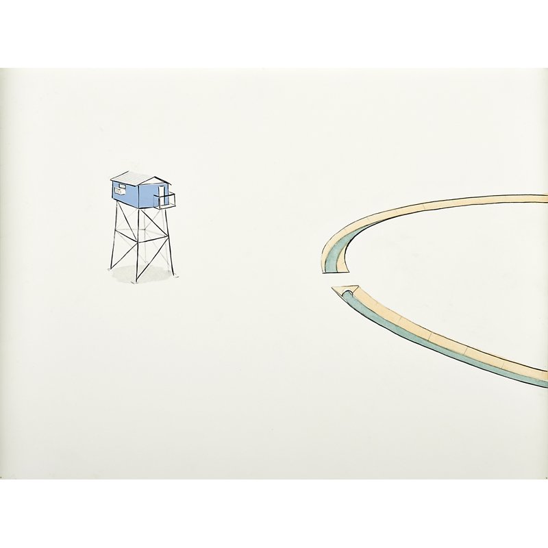 Chris Ballantyne (American, b. 1972): Untitled, Tower, 2003; Acrylic, ink and pencil on paper (framed); 12" x 16" (sheet); Provenance: Peres Projects, Los Angeles; Private Collection, Los Angeles