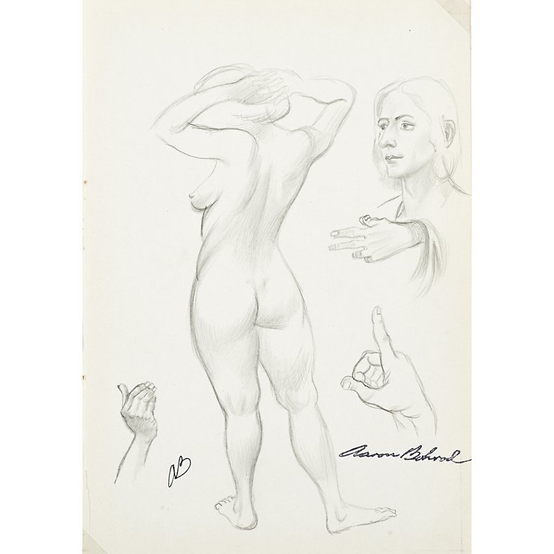 AARON BOHROD (American, 1907-1992): Four works on paper sketches of nude female figures; Signed; Largest: 9 1/2" x 12"