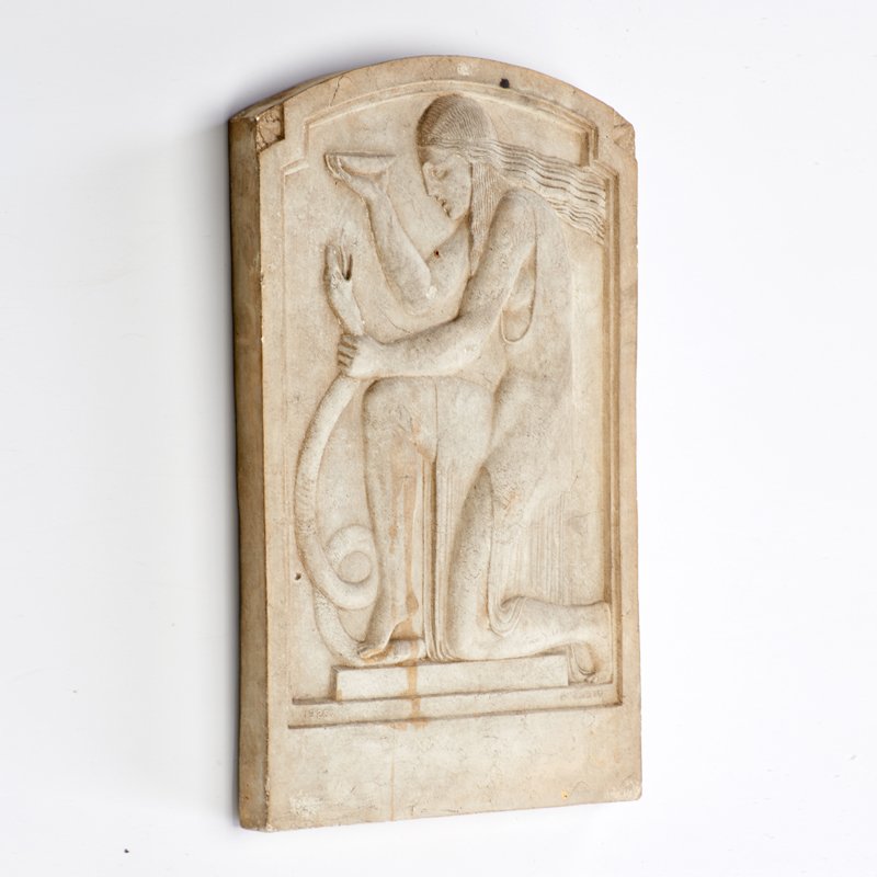 ART DECO: Relief panel, 20th c.; Stone and plaster composition; Marked "P. Tosto"; 12 1/4" x 7 7/8" x 1"