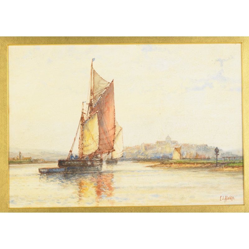 FREDERICK JAMES ALDRIDGE (British 1850-1933): Watercolor of a sailboat (framed); Signed; 10 1/4" x 14 7/8" (sight)
