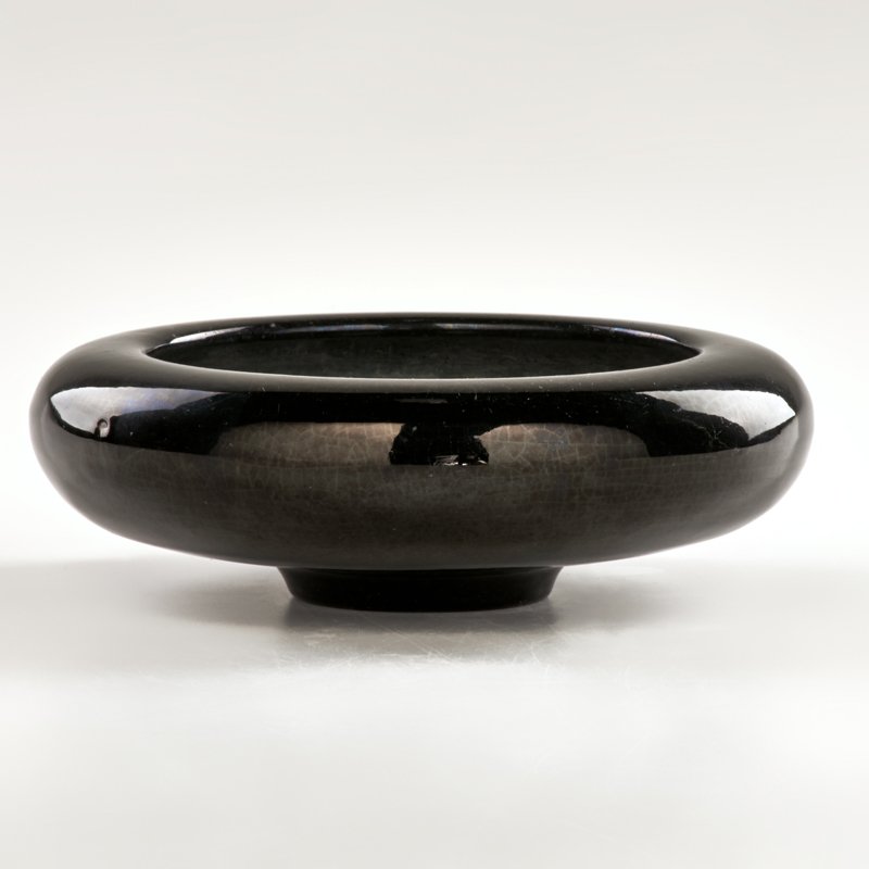 FREDERICK H. RHEAD; RHEAD: Low bowl, Santa Barbara, CA, ca. 1915; Glazed earthenware; Raised circle mark; 2 1/2" x 7 1/2" dia.; Provenance: Sold by the Los Angeles County Museum of Art to benefit future acquisitions