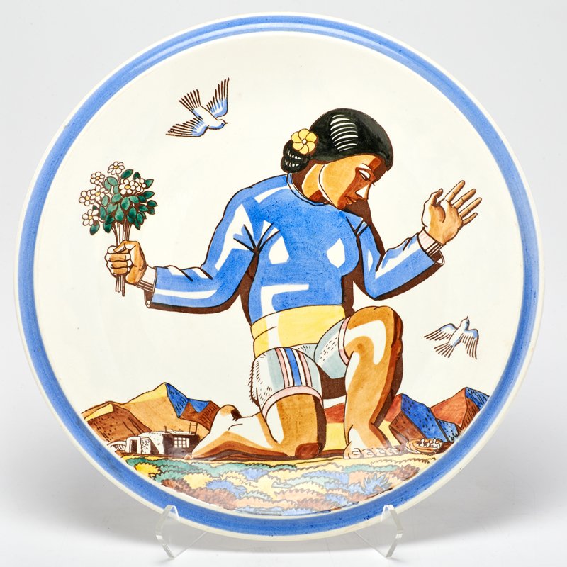 ROCKWELL KENT; VERNON KILNS: "Salamina" charger, USA, ca. 1939; Porcelain; Marked; 1" x 14" dia.
