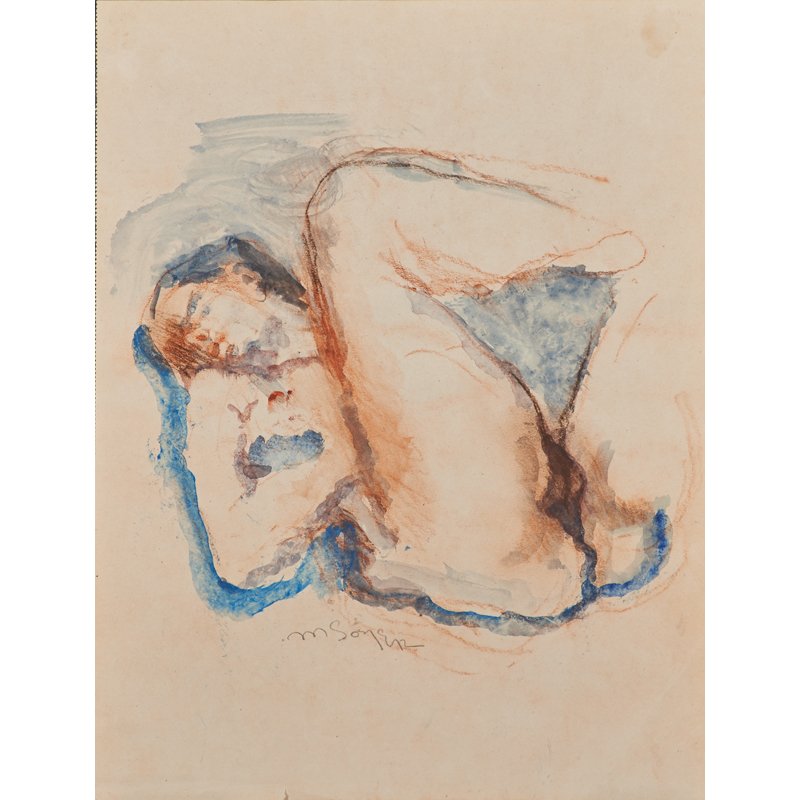 MOSES SOYER (American, 1899-1974): Mixed media on paper of nude, signed; Together with signed and inscribed illustrated book, "Moses Soyer,"; Printer: A.B. Barnes & Co., Cranbury, NJ; Watercolor: 13 3/8" x 10" (sheet)