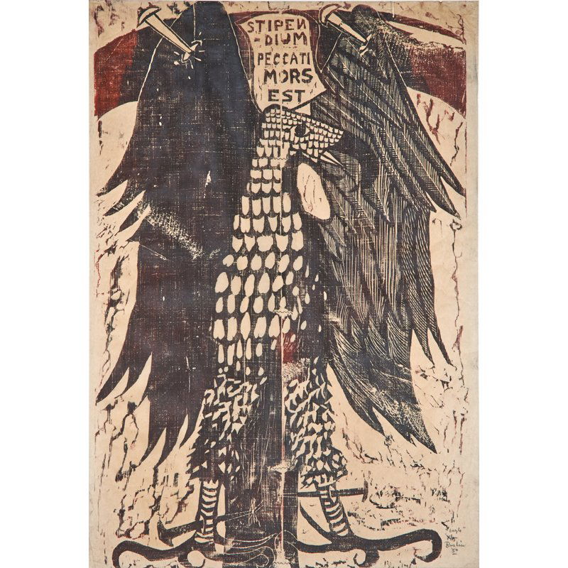 LEONARD BASKIN (American, 1922-2000): Three woodcuts on paper: "Eagle," 1950, X/15, "Stevie," 1950, 2/10, "Weeping Man," 1949, 8/10; Each signed, dated, titled, and numbered; Largest: 35 3/4" x 23 7/8" (sheet)