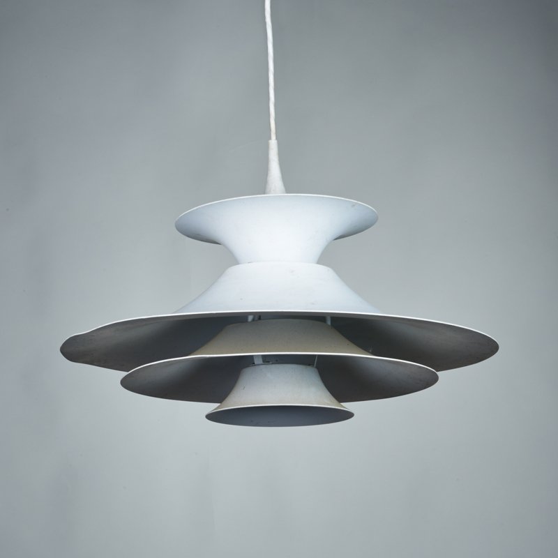 ERIK BALSLEV; FOG & MORUP: Radius pendant lamp, Denmark, 1977; Enameled aluminum; Manufacturer's label; 12" x 24" dia.