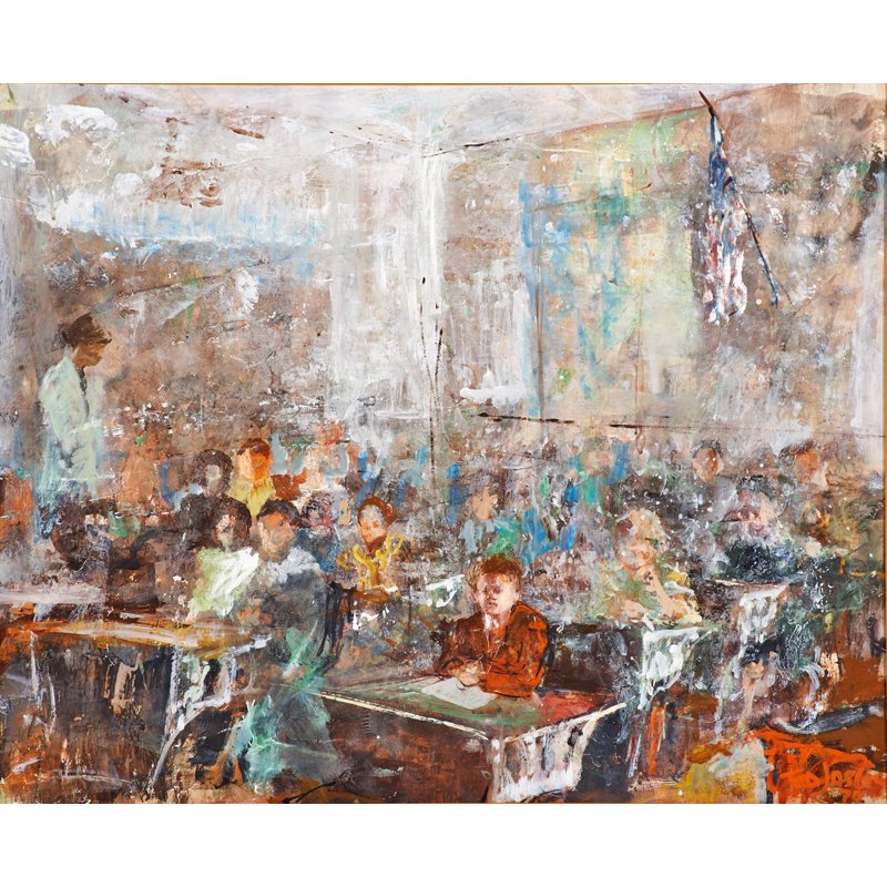 TED JASLOW (American, b. 1934): Gouache on paper; "The Three R's," 1979 (framed); Signed and dated; 22 1/2" x 28 1/4" (sight)