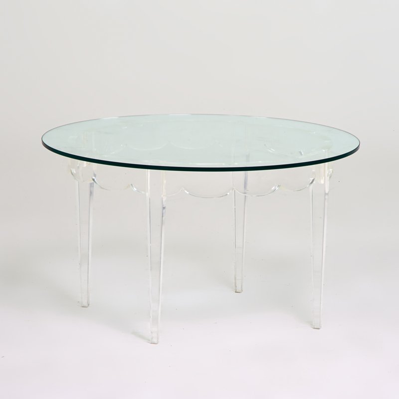 GROSFELD HOUSE: Occasional table, USA, 1940s; Acrylic, glass; 17" x 29 1/2"
