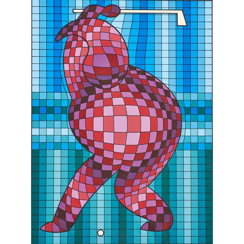 VICTOR VASARELY (Hungarian, 1906-1997): Screenprint in colors on foil; "Golfer" (framed); Signed and numbered 28/35 EA; 16 1/2" x 13" (sight)