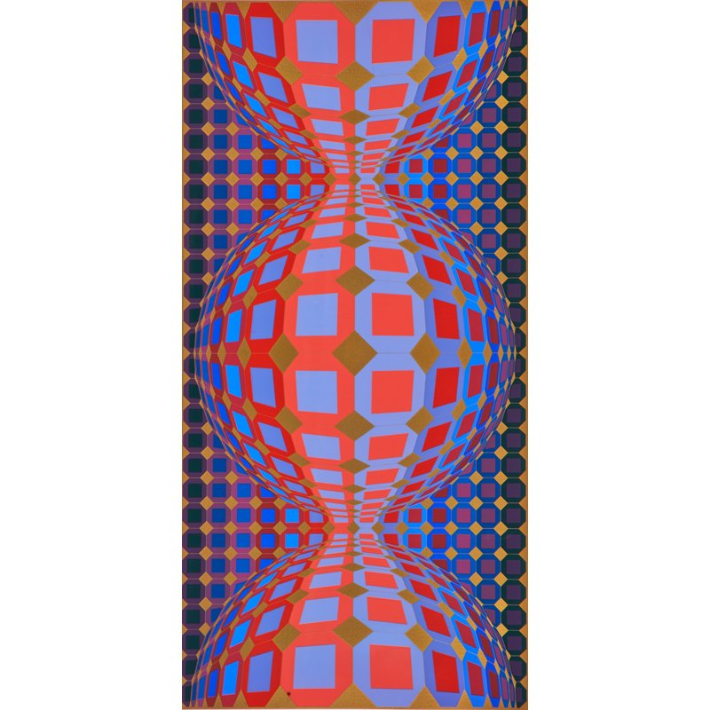 VICTOR VASARELY (Hungarian, 1906-1997): Screenprint in colors; "Kaaba II" (framed); Signed and numbered 46/250; 35 3/4" x 19 3/4" (sight)