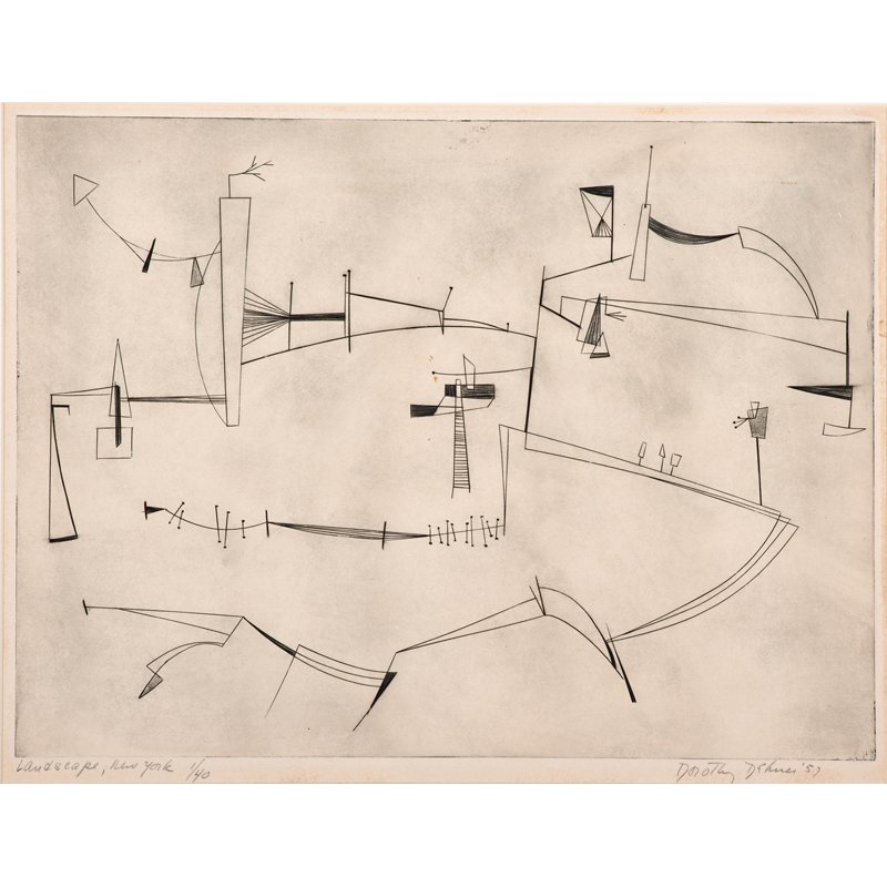 DOROTHY DEHNER (American, 1901-1994): Engraving; "Landscape - New York," 1957 (framed); Signed, dated, titled and numbered 1/40; 9 1/4" x 12 1/4" (sight)