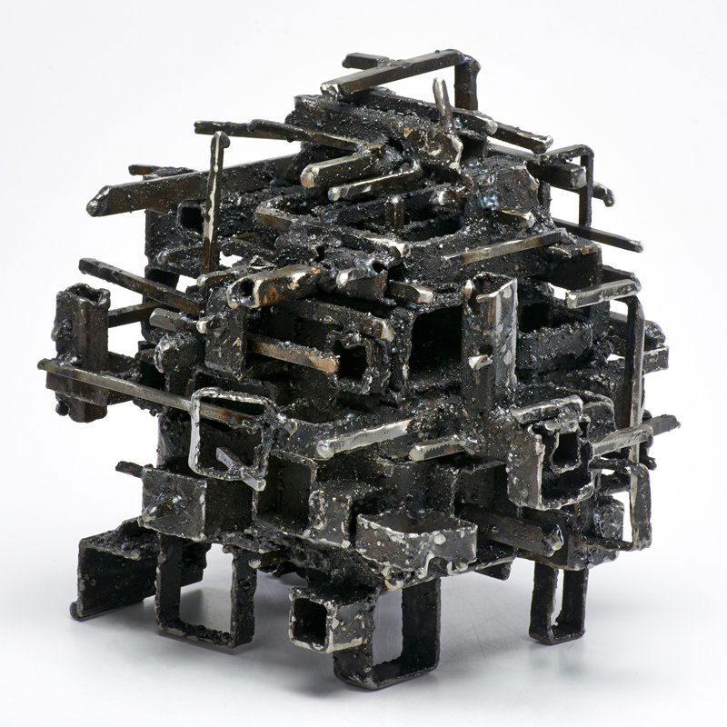 JAMES BEARDEN (American, b. 1964): Dwelling hinged box from the Cathedral Series, 2014; Torch-cut blackened steel; Signed; 10 3/4" x 12" x 11"; Provenance: Accompanied by Certificate of Authenticity