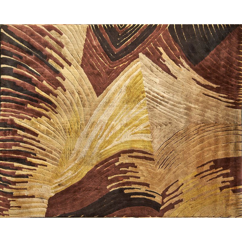 EDWARD FIELDS: Room-sized sculpted wool rug, Long Island, NY, 1970s; Signed in selvedge; 178" x 142"
