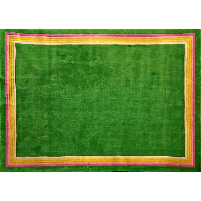 EDWARD FIELDS: Room-sized wool rug, Long Island, NY, 1970s; Signed in selvedge; 146" x 105"